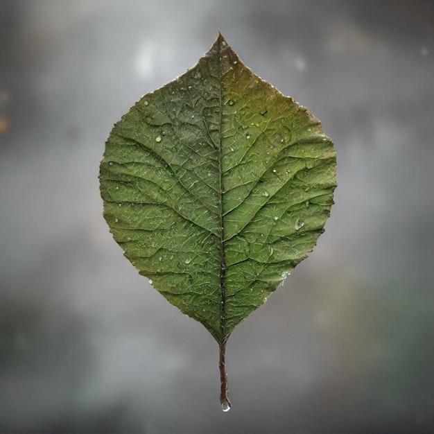 a leaf with water drops on it and a rain droplet on it