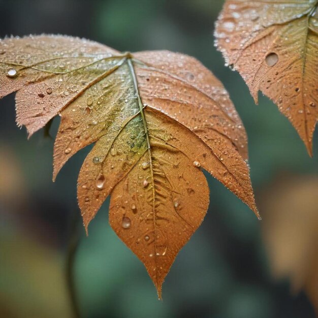 a leaf with water drops on it and the water drops on it