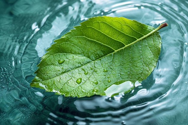 Photo a leaf with water drops on it and the water drops on it