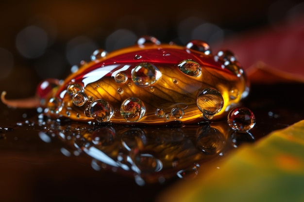 A leaf with water drops on it