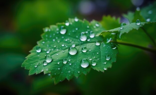 A leaf with water drops on it