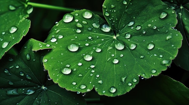 A leaf with water drops on it