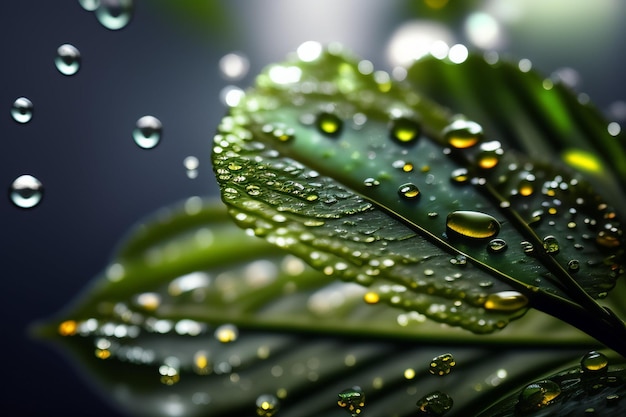 A leaf with water drops on it