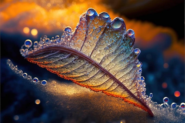 A leaf with water drops on it