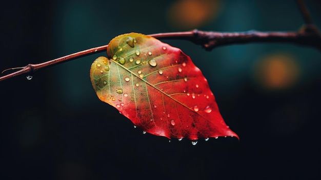 a leaf with water drops on it