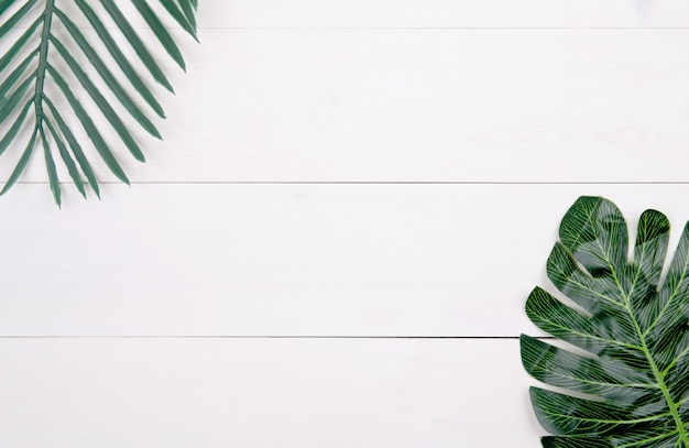 Leaf on wooden table.