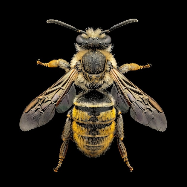 a Leafcutter Bee on black Background top view