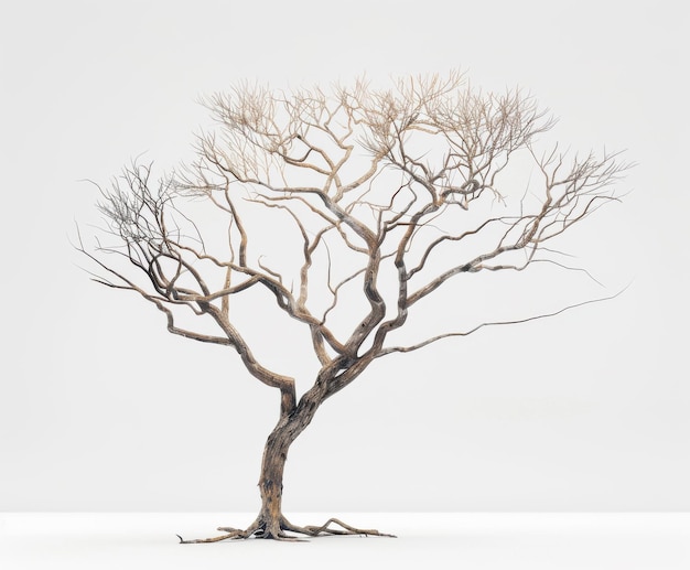 Photo leafless dry tree standing alone isolated on a white background