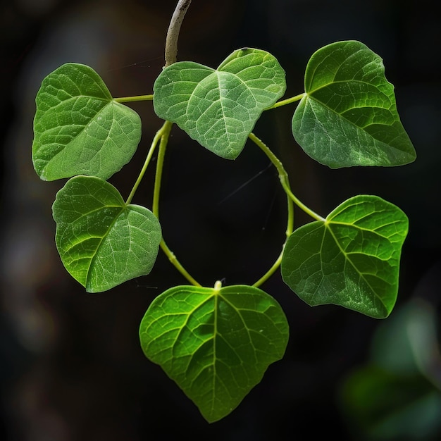 A leafy green plant with five leaves is shown in a close up