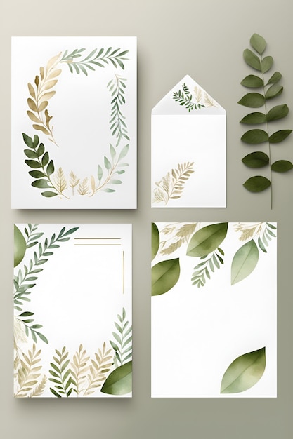 Leafy watercolor border beautifully frames minimaliststyle stationery Watercolor flowers postcard Generative AI