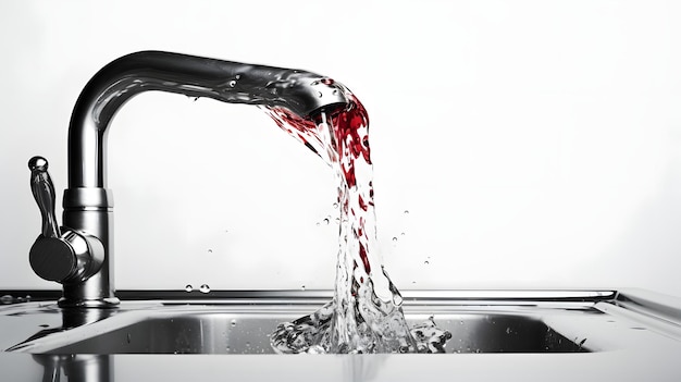 Leaking of water from stainless steel sink pipe on isolated on white background