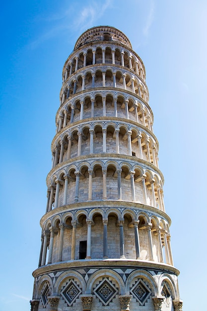 Leaning Tower of Pisa in Tuscany, one of the most recognized and famous buildings in the world. The height of the tower is 55.86 metres