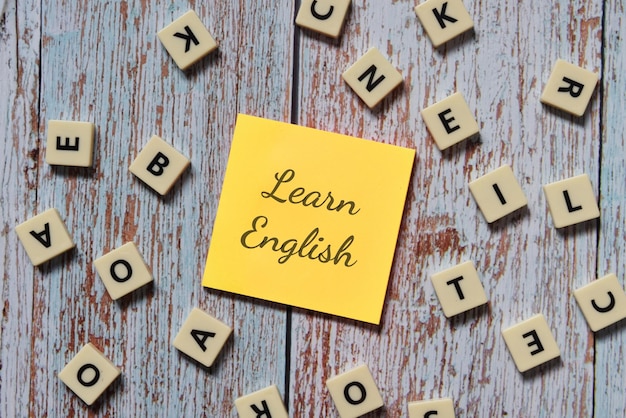 Learn English wording with scattered word. Education concept