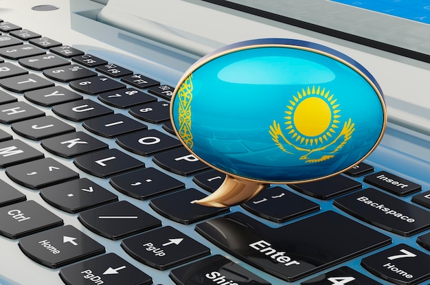 Learn Kazakh online concept Speech balloon with Kazakh flag 3D rendering