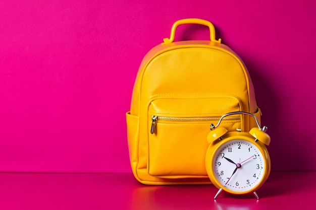 Photo a leather backpack with a clock on it and a pocket watch on it