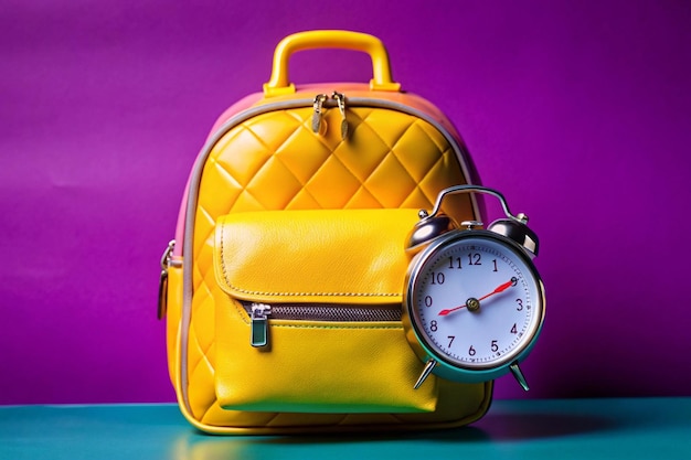 Photo a leather backpack with a clock on it and a pocket watch on it