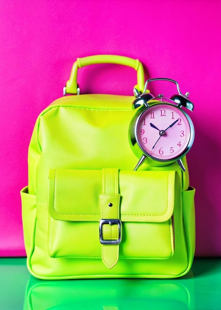 Photo a leather backpack with a clock on it and a pocket watch on it