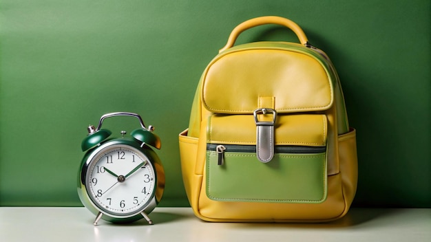 Photo a leather backpack with a clock on it and a pocket watch on it