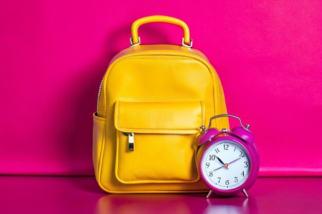 Photo a leather backpack with a clock on it and a pocket watch on it