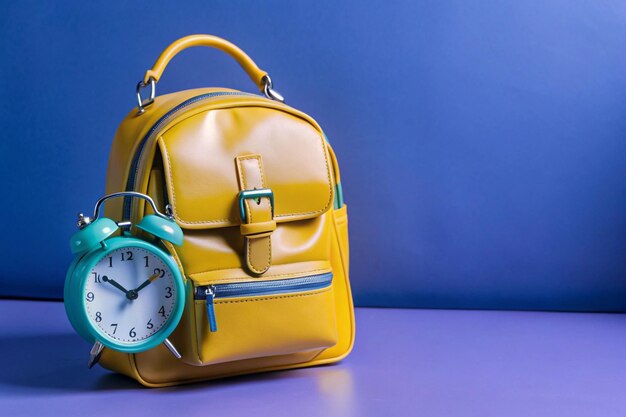 Photo a leather backpack with a clock on it and a pocket watch on it