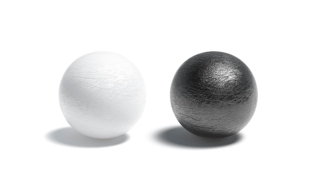 Leather black and white ball mockup. Imitation leathern material glob mock up. Dermis circle bal.