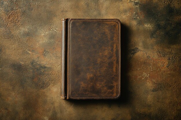 Photo a leather bound book with a leather cover sits on a stone table