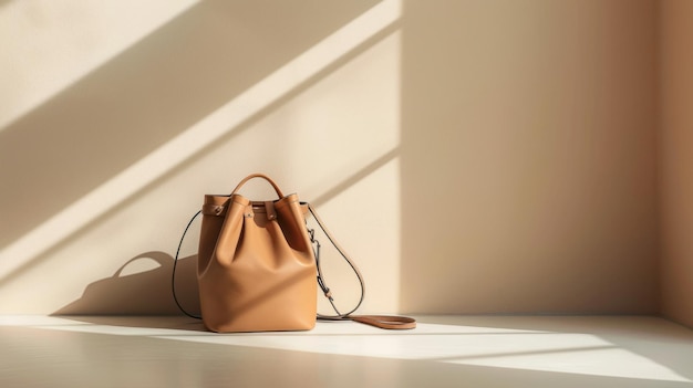 Photo leather bucket bag with sunlight