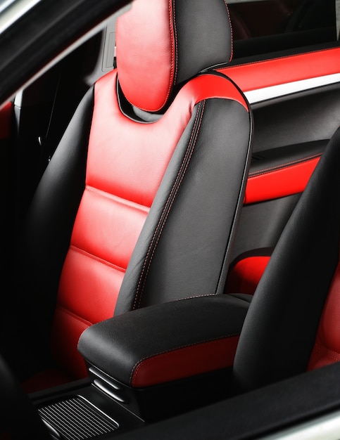 Leather car seat close up photo