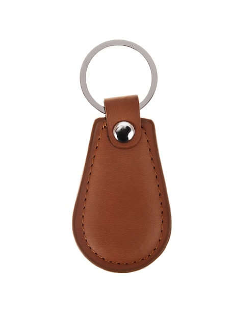 Leather key chain isolated on white background.