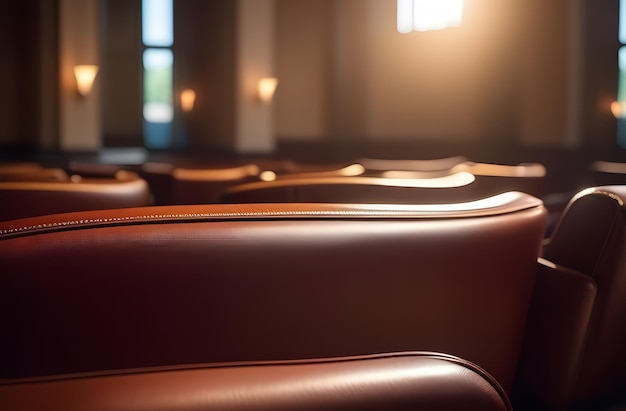 Leather Seats In A Theater Auditorium With Sunlight Streaming Through The Window Generative AI