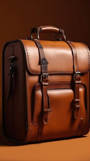 A Leather Suitcase with a Classic Design on a Warm Caramel Background