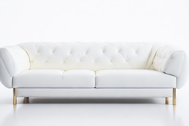 Leather white luxurious sofa couch white background ai generative