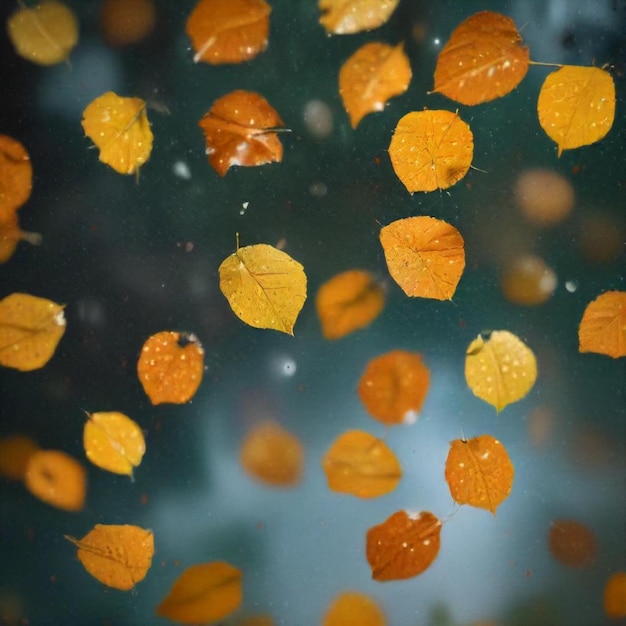 Photo leaves are falling from a tree with a blue sky in the background