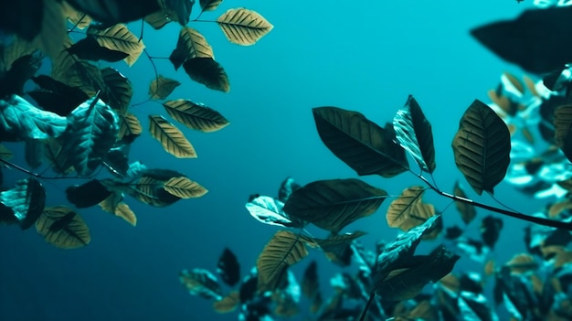 Leaves on a blue background