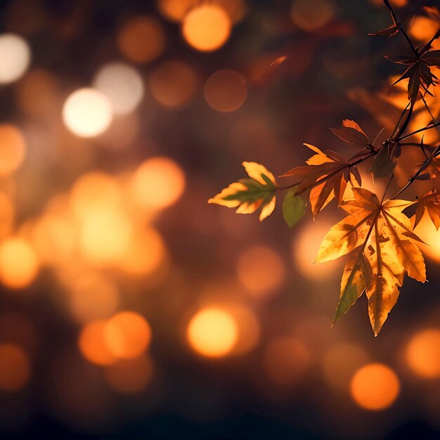 leaves on a defocused background with bokeh lights