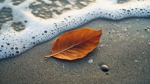 Leaves fall on the sandy beach