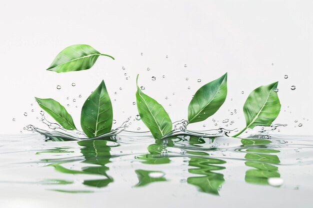 Photo leaves falling into water with bubbles