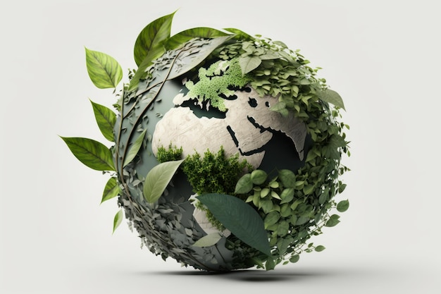 Leaves in forming an eco friendly earth shape World environment day and Earth day Generative AI