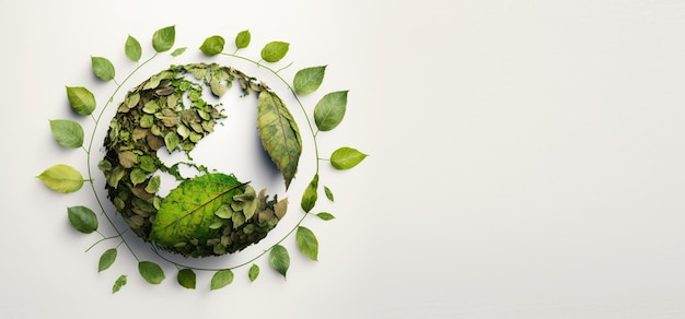 Leaves in forming an eco friendly earth shape World environment day and Earth day Generative AI