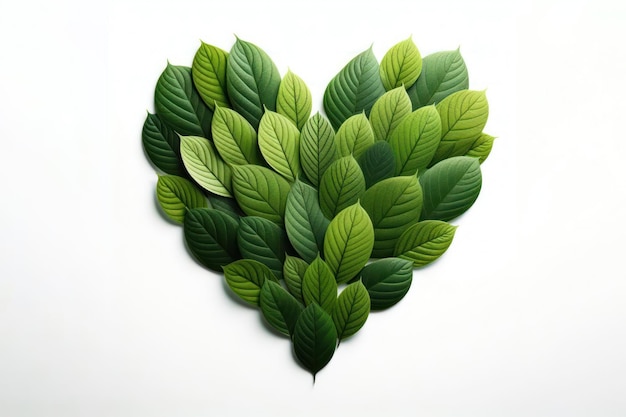 Leaves in forming a heart shape on a white background