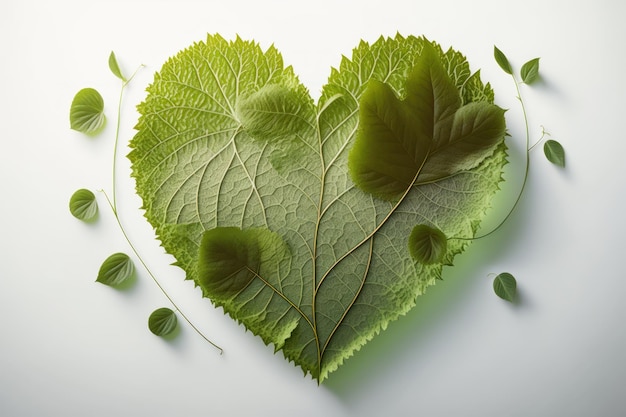 Leaves in forming a heart shape World environment day and Earth day background Generative AI