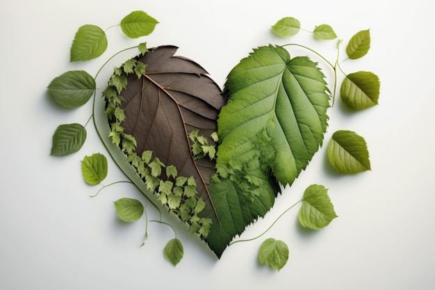 Leaves in forming a heart shape World environment day and Earth day background Generative AI