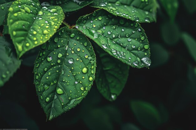 Leaves of plant are covered in water droplets