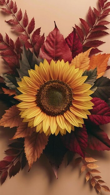 Leaves and sunflower composition