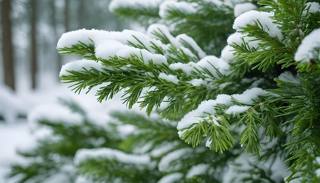 leaves of Thuja trees on green backgroundwith snow