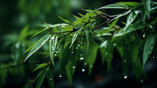 Leaves with rain drops