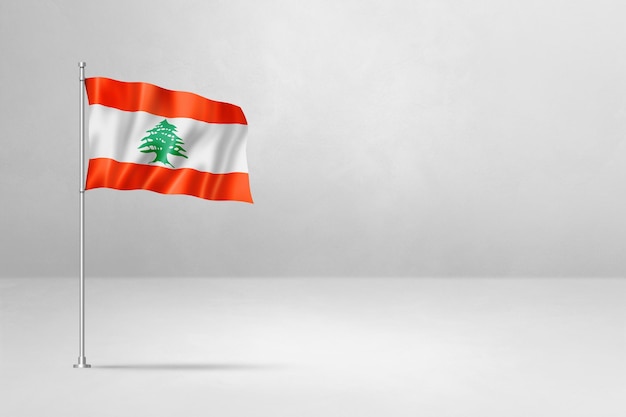 Lebanese flag isolated on white concrete wall background