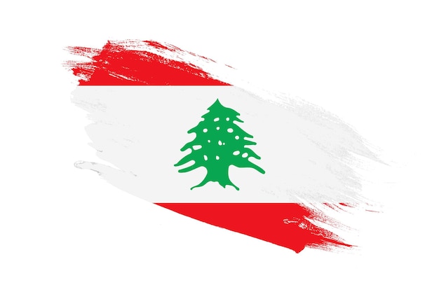 Lebanon flag with stroke brush painted effects on isolated white background