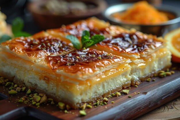 Photo lebanon knafeh a slice of sweet cheese pastry soaked in syrup