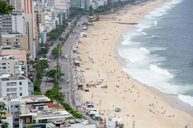 Leblon beach seen from cliff viewpoint in Rio de Janeiro Brazil